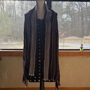 Maurices Black, White & Red Striped Fringe Scarf